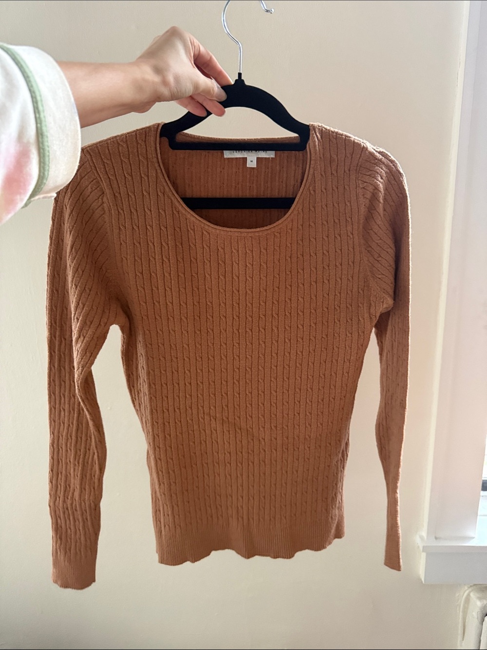 Veronica M Camel Crewneck Cable Knit Sweater